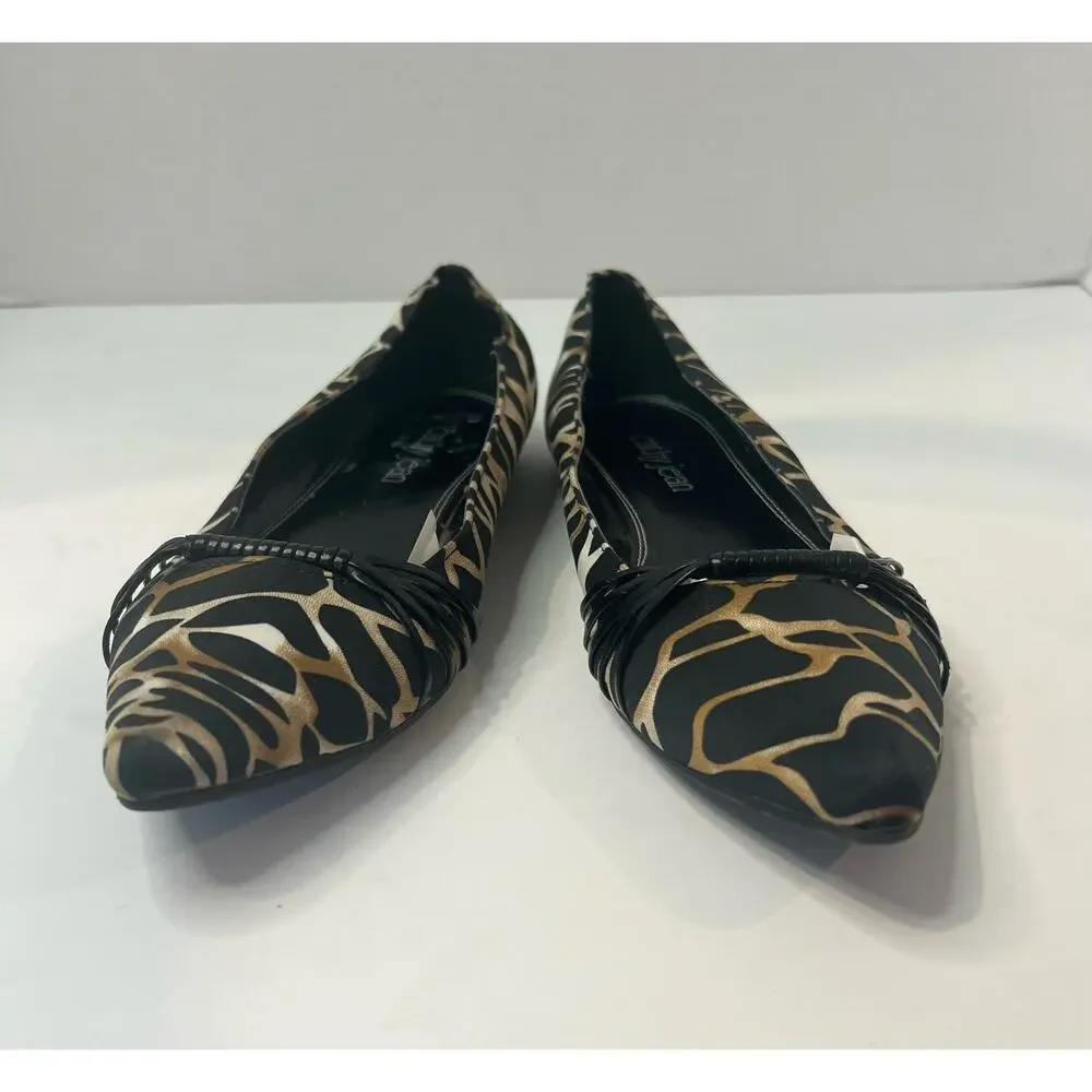 Cathy Jean Leopard Ballet Flats Women 7.5 Brown Excellent Fabric Slip On Animal‎